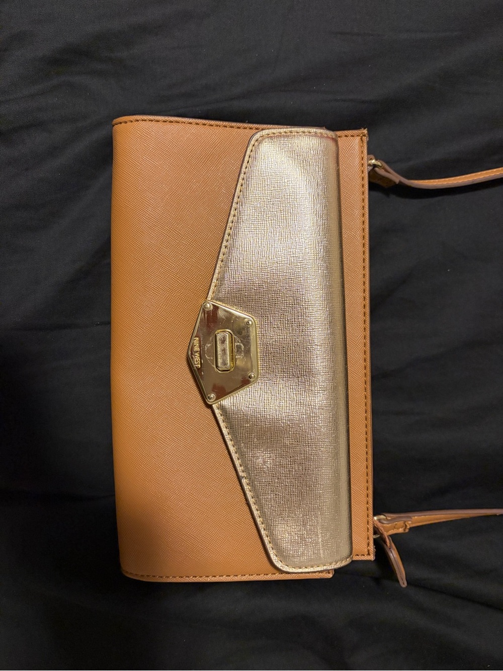 Nine West Tan and Metallic Gold Wristlet Clutch